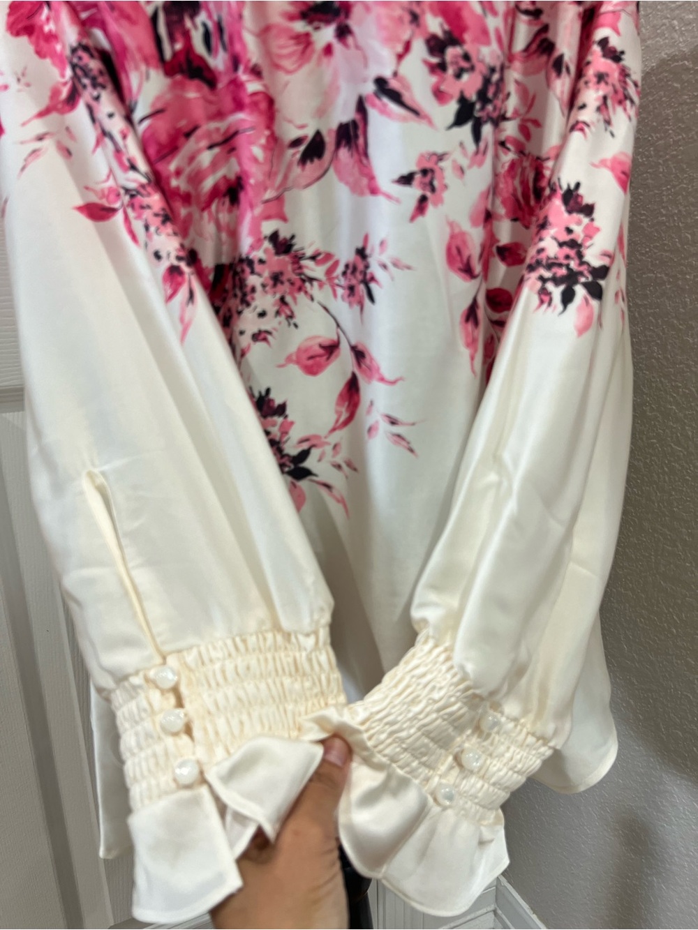 Anne Klein Floral Blouse 1X Pink White Sheer Peasant Top NWT - Picture 3 of 11